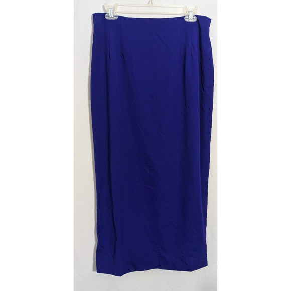 Vtg 90s Chas Reed & Company Cobalt Blue Worsted Wool Long Pencil Skirt Sz 14 P1 - Picture 1 of 5